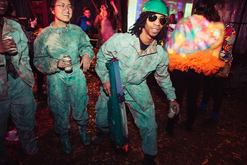 The ball drew 600 people to The Music Box Village in New Orleans, to physicalize a movement born on the internet. The costume prompt — “Pink and Teal, Summer and Sea, Eternal Vacation” inspired looks that nodded to Vaporwave’s aesthetic blend of old technology and gauzy escapism. Photo: Akasha Rabut.